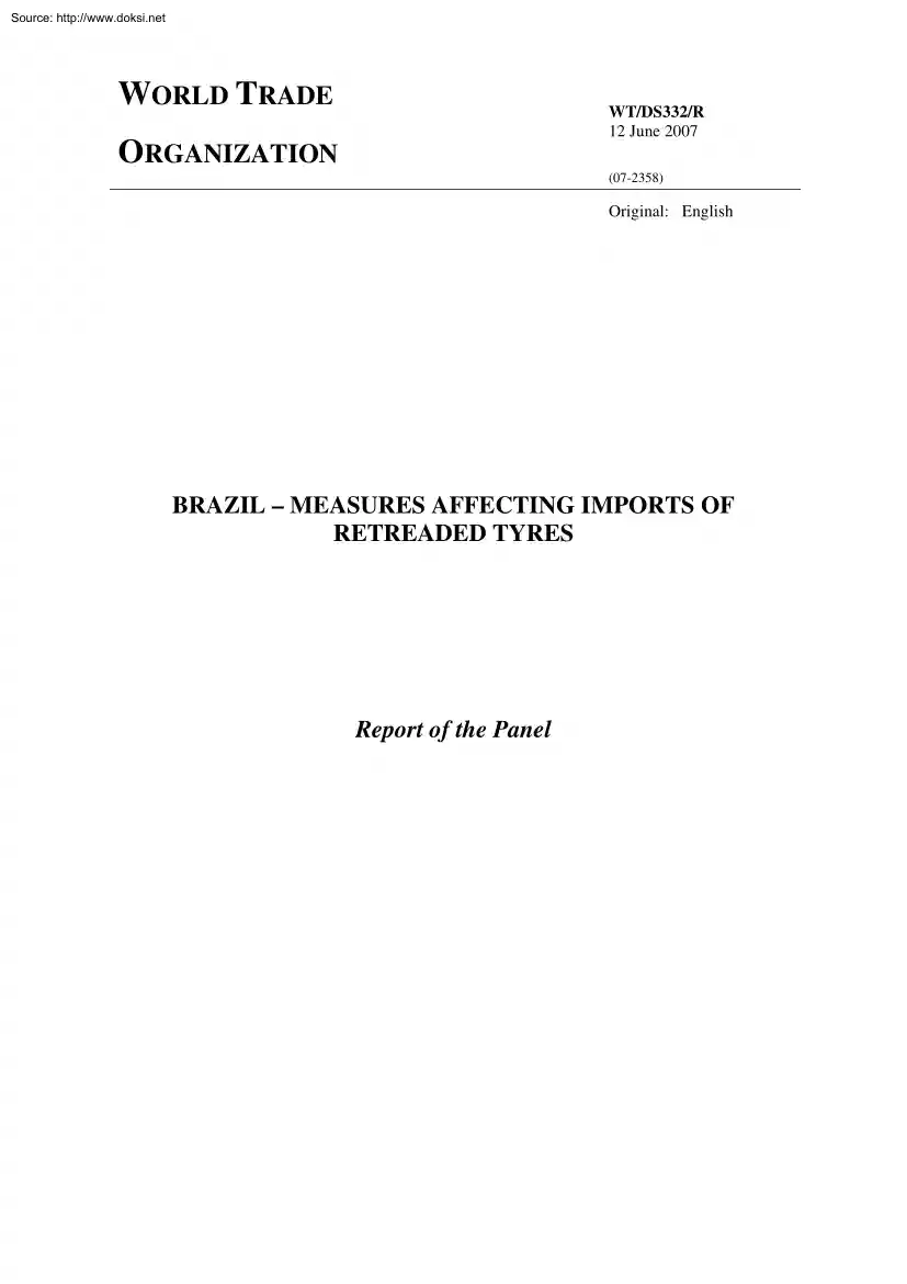 Brazil, Measures Affecting Imports of Retreaded Tyres