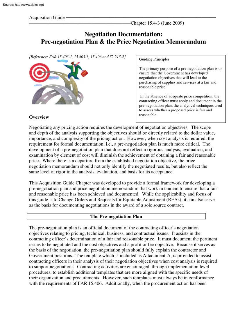 Negotiation Documentation, Pre-negotiation Plan and the Price Negotiation Memorandum