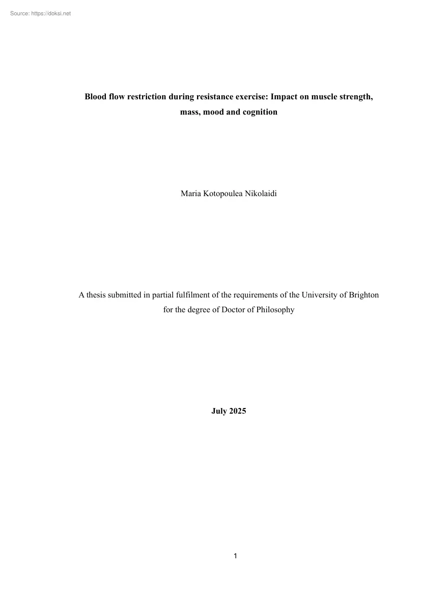 Maria Kotopoulea Nikolaidi - Blood flow restriction during resistance exercise, Impact on muscle