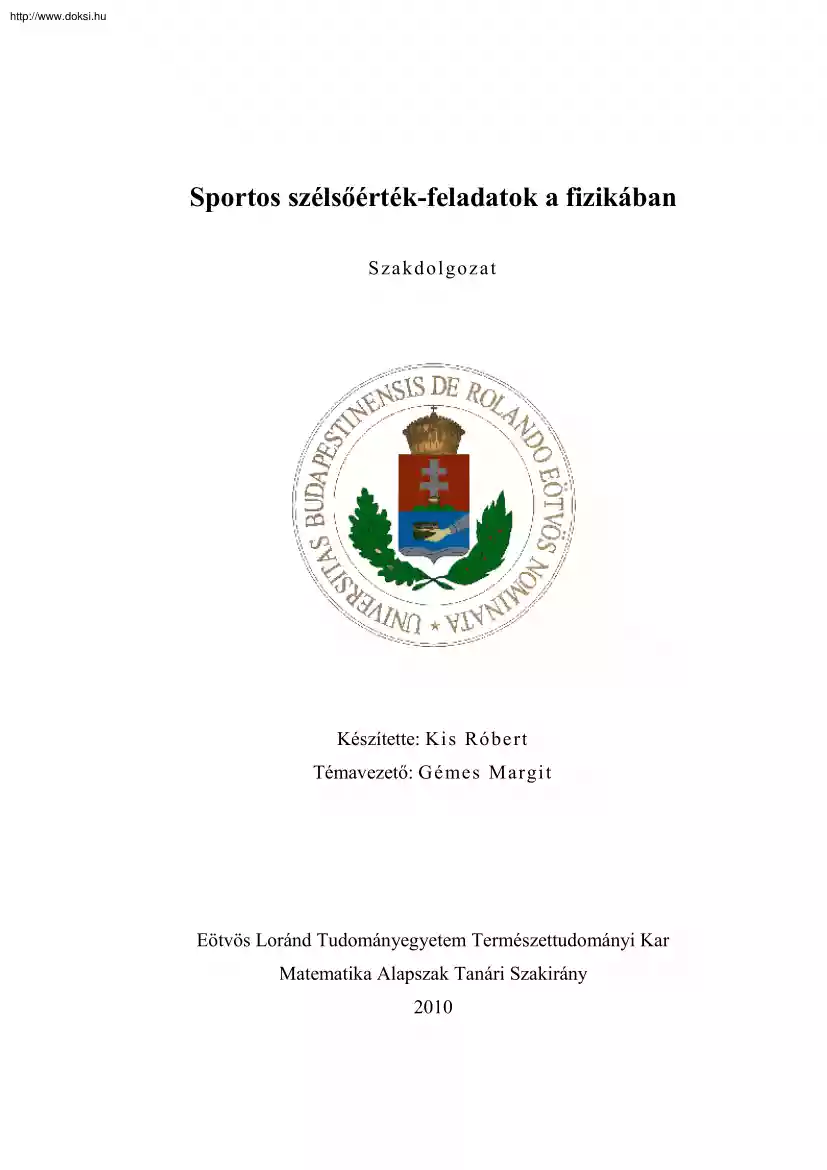 Kis Róbert - Sportos szélsőérték-feladatok a fizikában