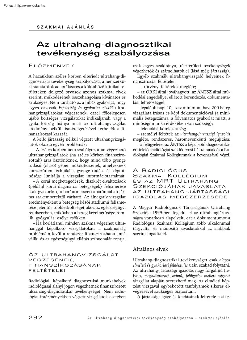 Palkó-Horváth - Az ultrahang-diagnosztikai tevékenység szabályozása