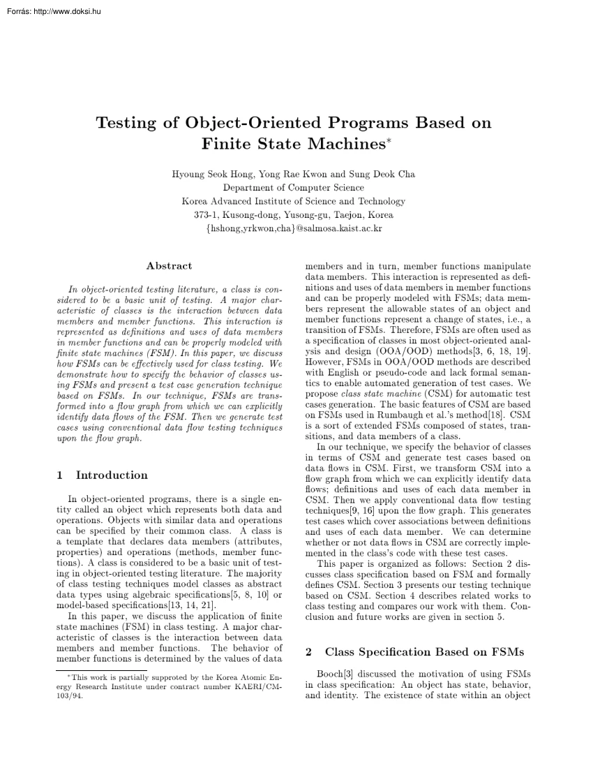 Testing of Object-Oriented Programs Based on Finite State Machines