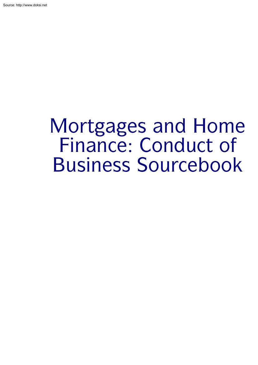 Mortgages and Home Finance, Conduct of Business Sourcebook