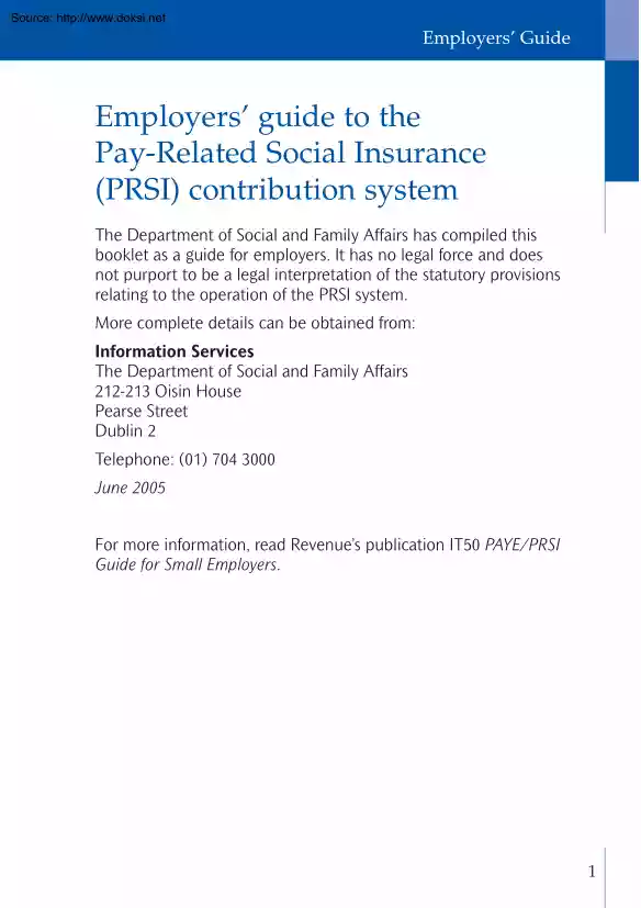 Employers Guide to the Pay Related Social Insurance PRSI Contribution System