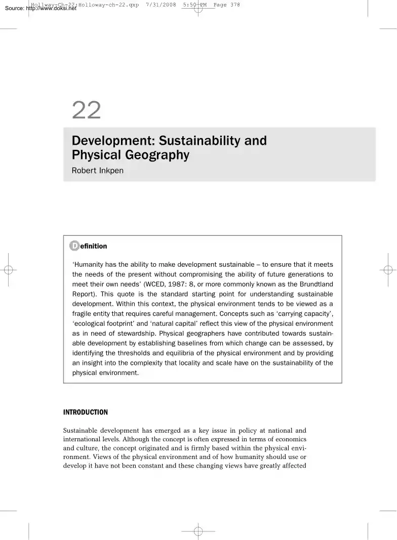 Robert Inkpen - Development, Sustainability and Physical Geography