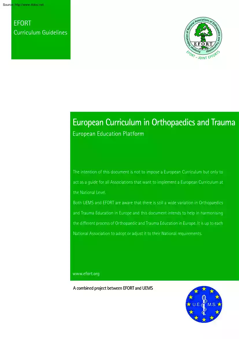 European Curriculum in Orthopaedics and Trauma