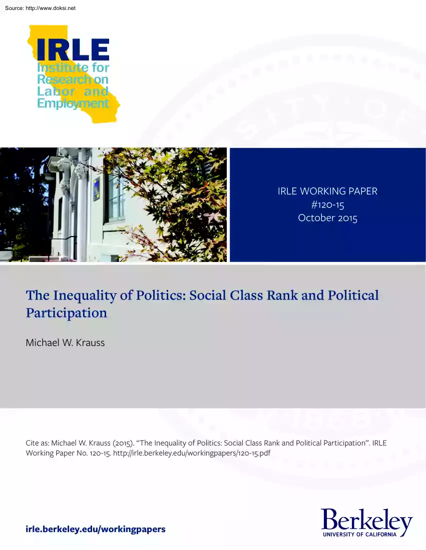 Michael W. Krauss - The Inequality of Politics, Social Class Rank and Political Participation
