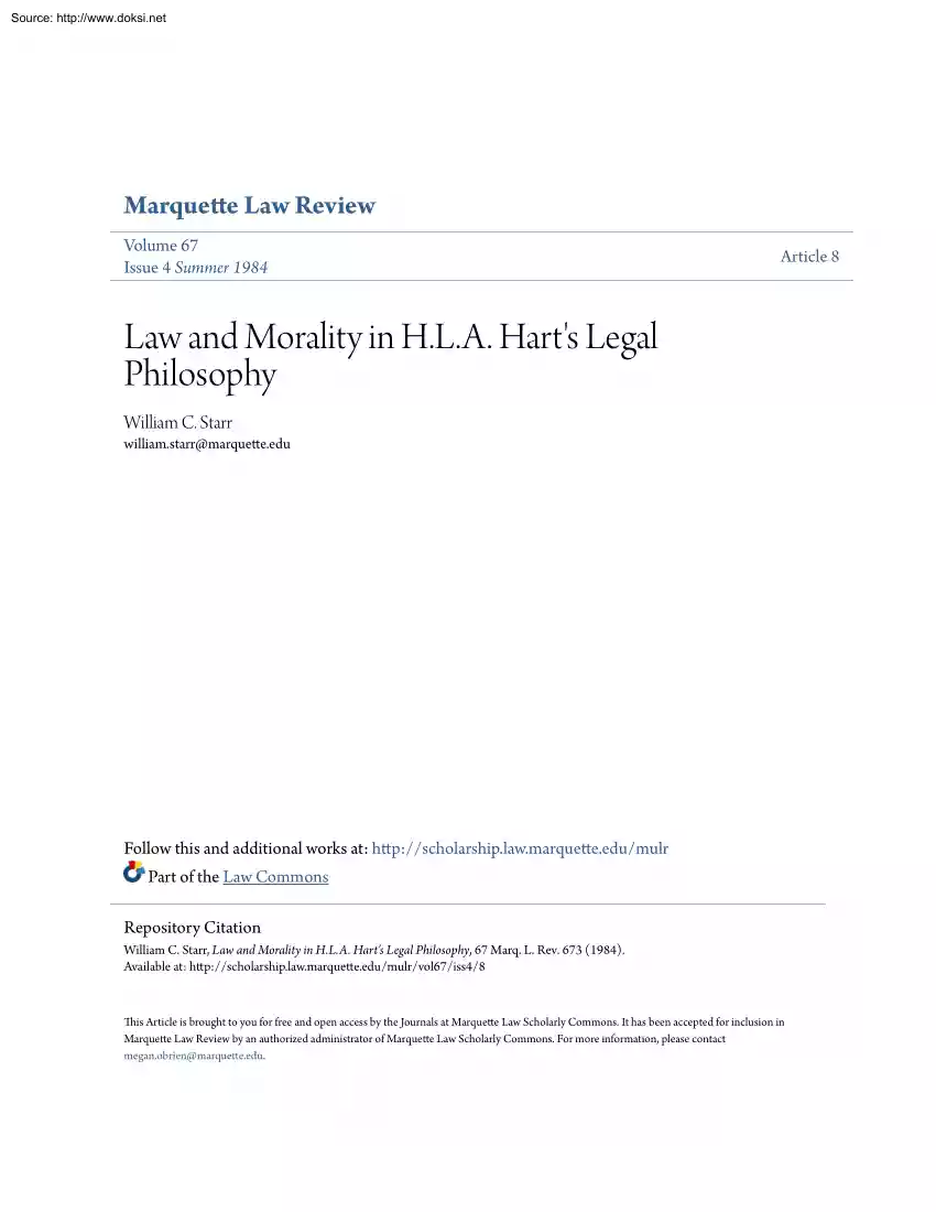William C. Starr - Law and Morality in H.L.A. Harts Legal Philosophy