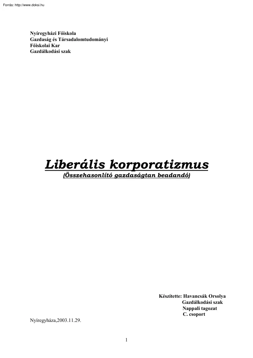 Havancsák Orsolya - Liberális korporatizmus