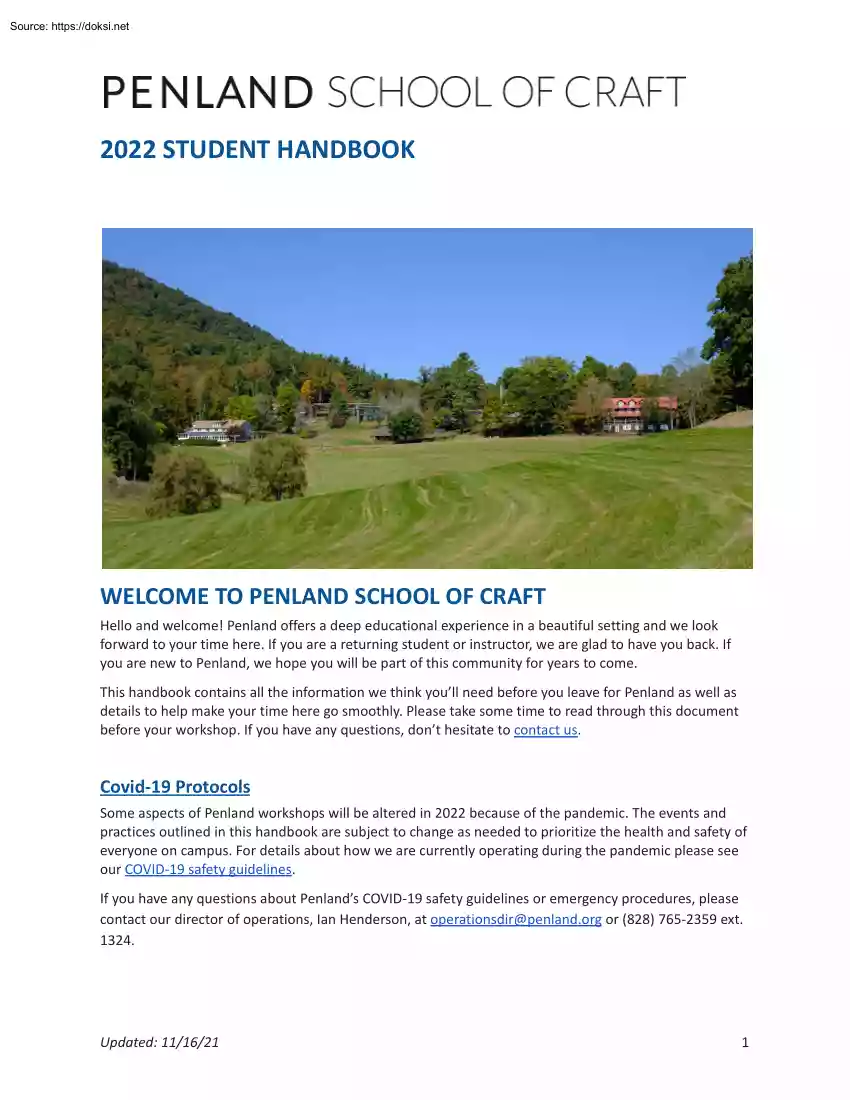Penland School of Craft, Student Handbook