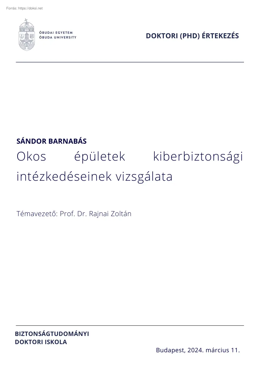 Sándor Barnabás - Okos épületek kiberbiztonsági intézkedéseinek vizsgálata