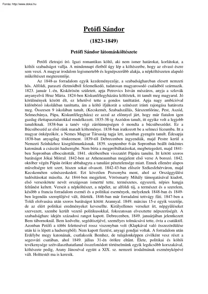Petőfi Sándor látomásköltészete