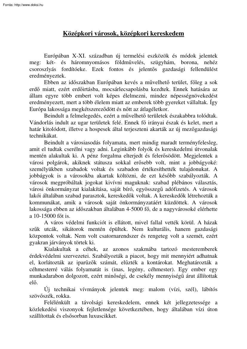 Középkori városok, középkori kereskedem