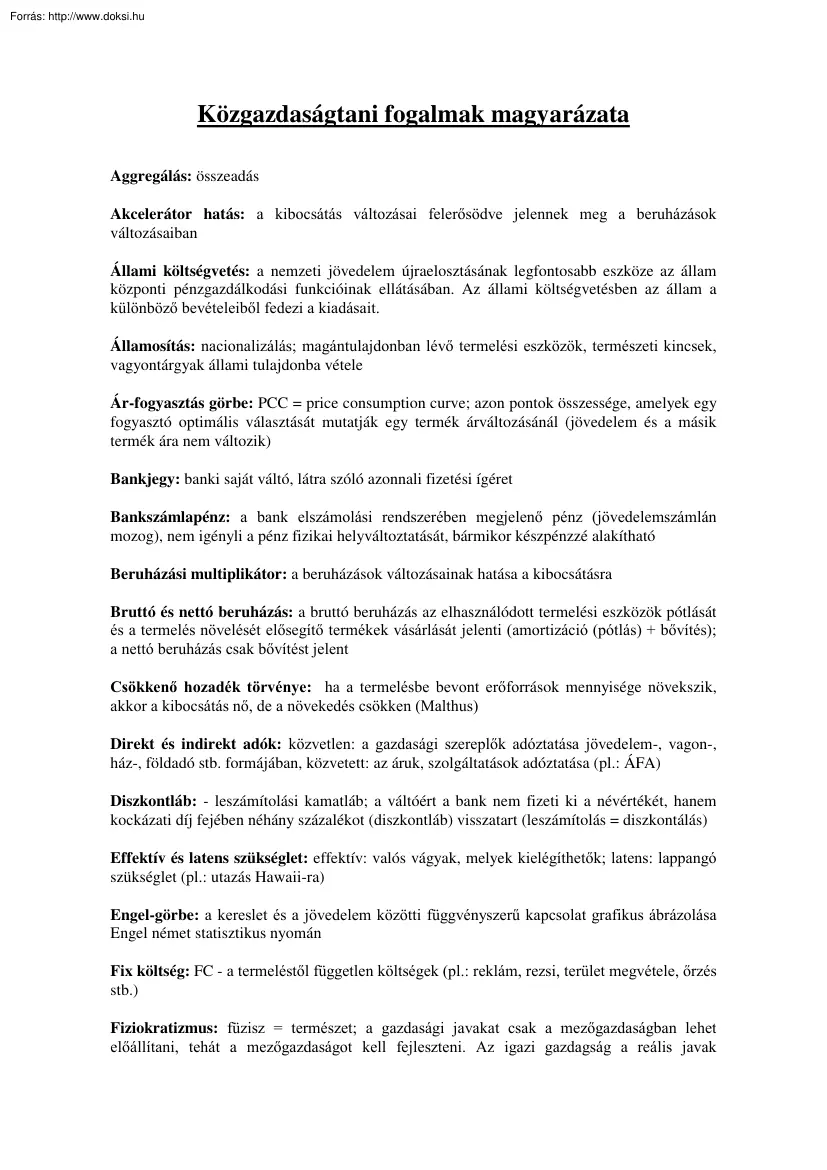 Közgazdaságtani fogalmak magyarázata