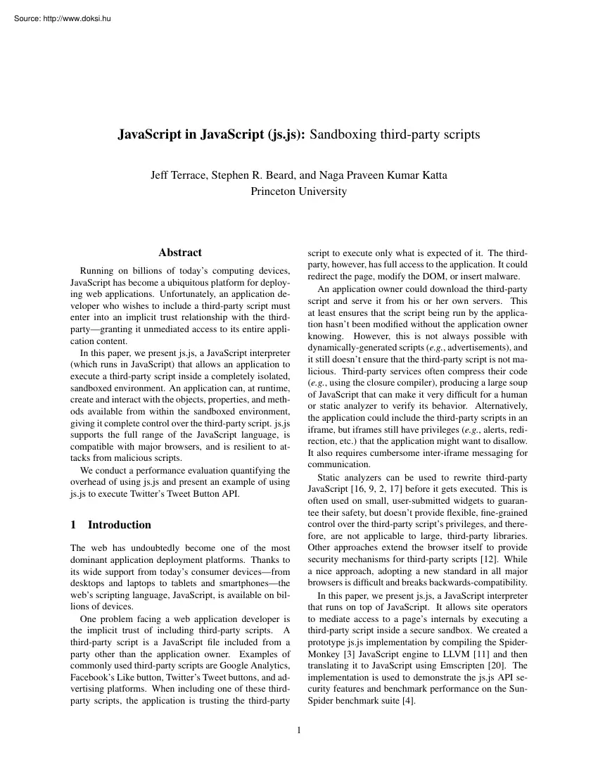 Terrace-Beard-Katta - JavaScript in JavaScript sandboxing third party scripts
