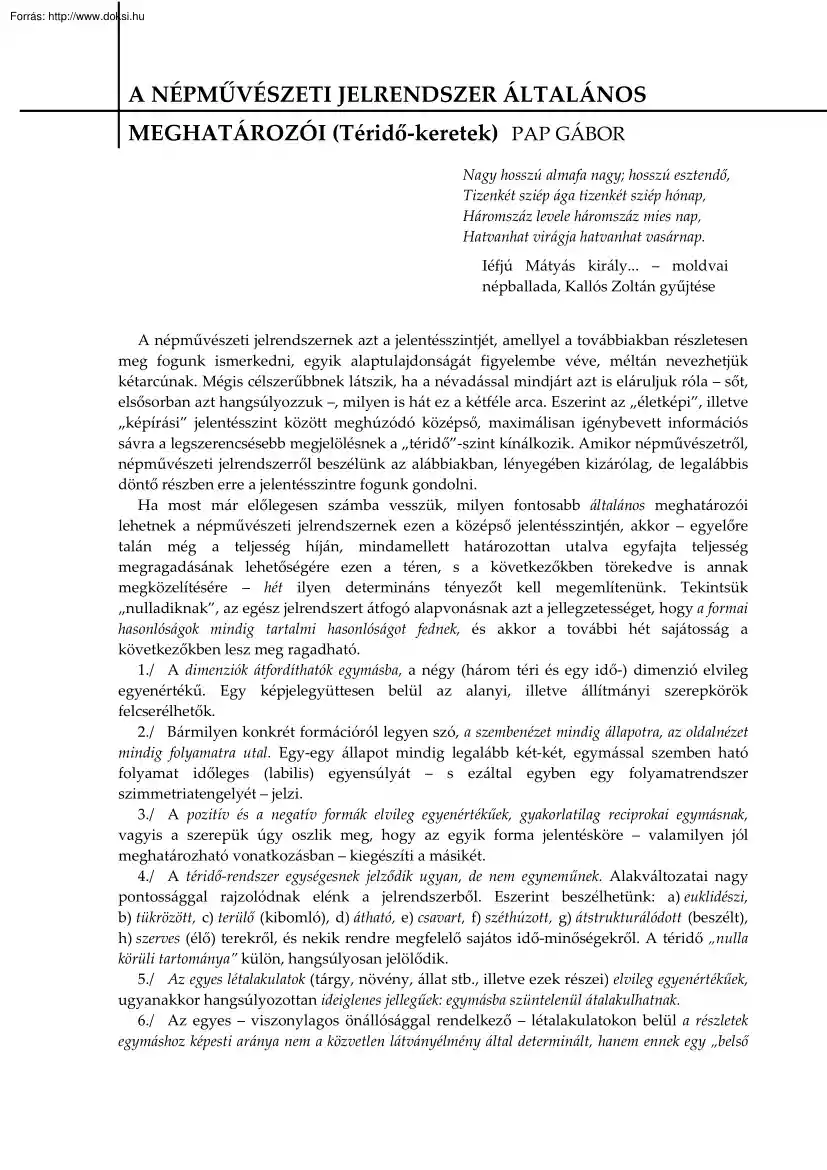Pap Gábor - A népművészeti jelrendszer általános meghatározói