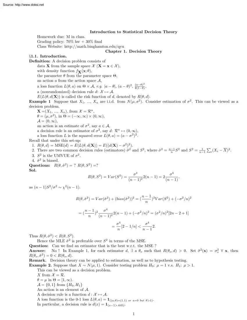 Introduction to Statistical Decision Theory