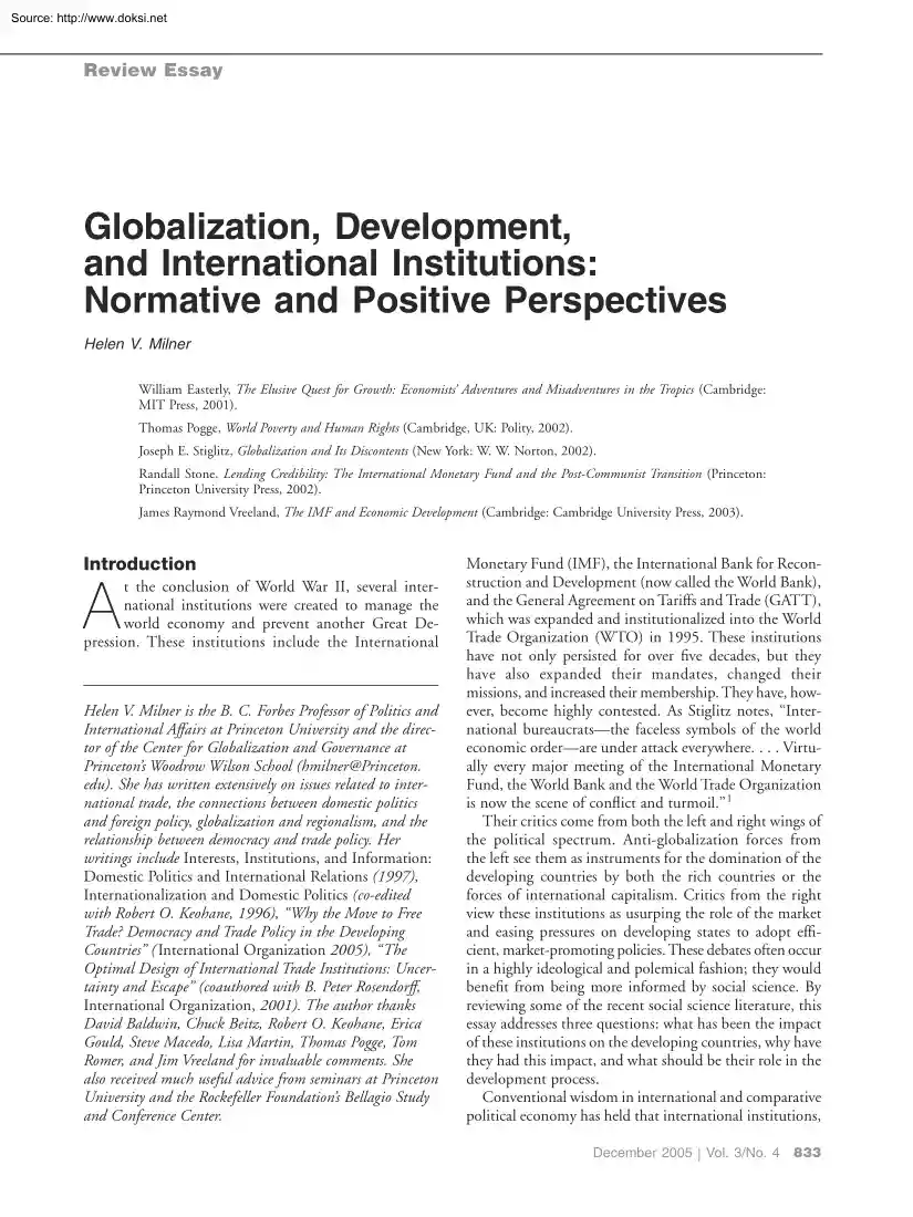 Helen V. Milner - Globalization, Development and International Institutions, Normative and Positive Perspectives