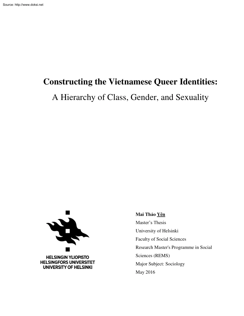 Mai Thao Yen - Constructing the Vietnamese Queer Identities, A Hierarchy of Class, Gender, and Sexuality
