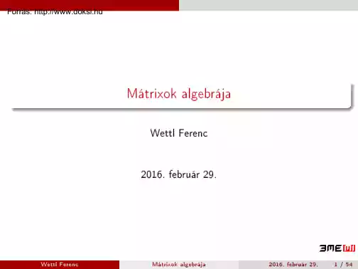 Wettl Ferenc - Mátrixok algebrája