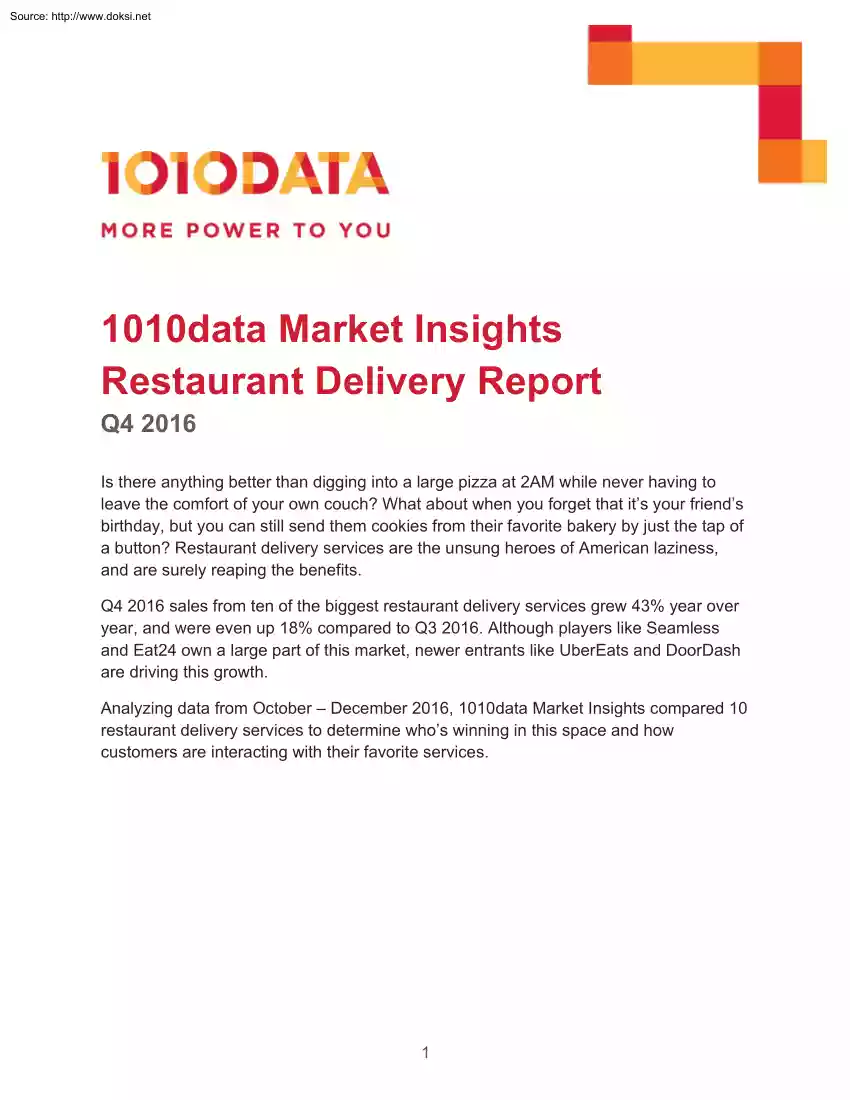 1010 Data Market Insights, Restaurant Delivery Report