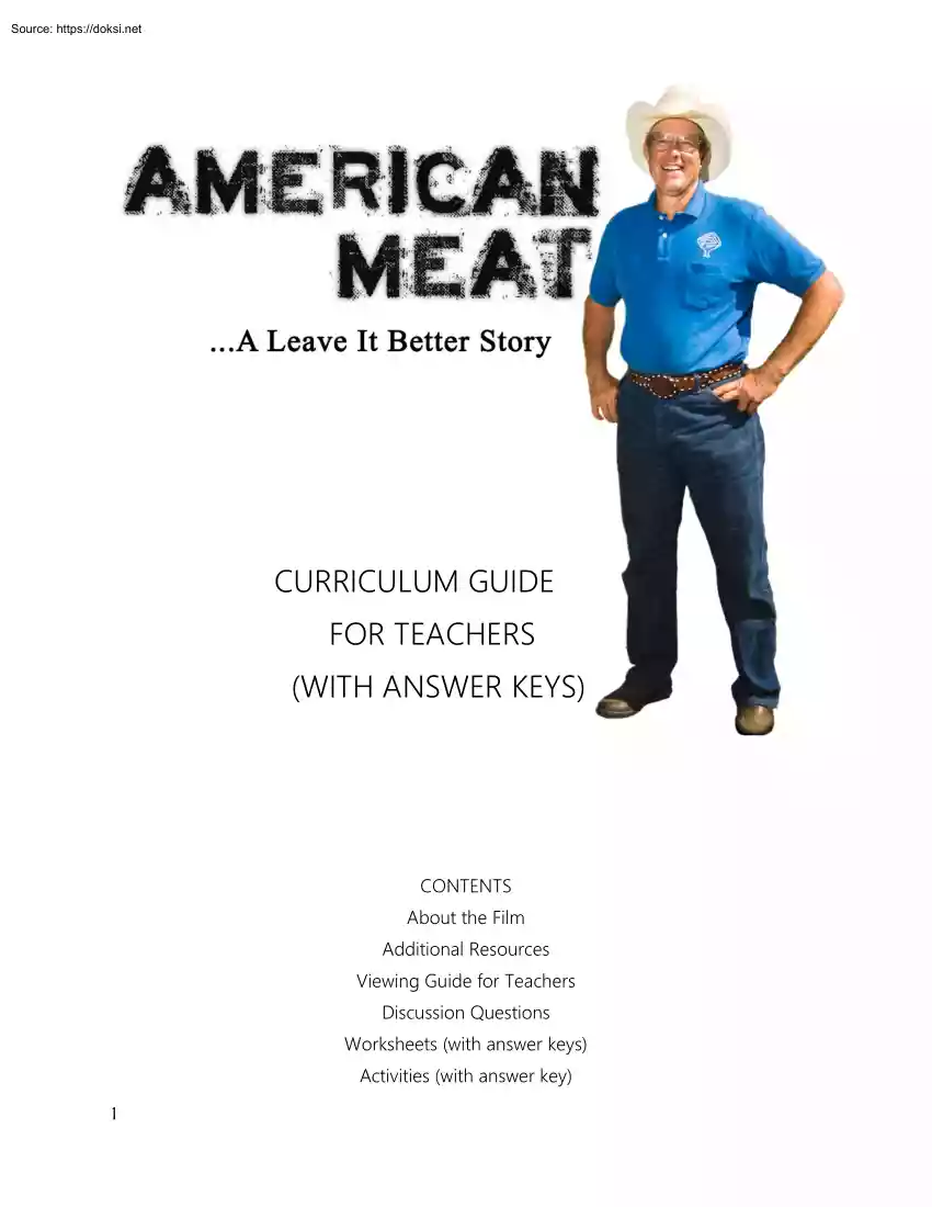 American Meat, Curriculum Guide for Teachers with Answer Keys