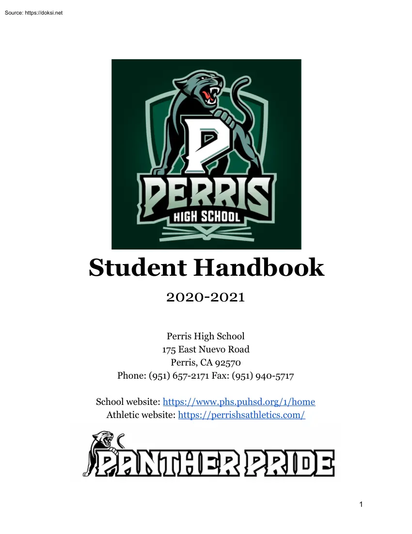 Perris High School, Student Handbook 2021