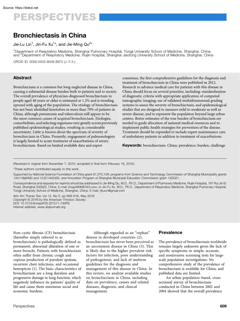 Lin-Xu-Qu - Bronchiectasis in China