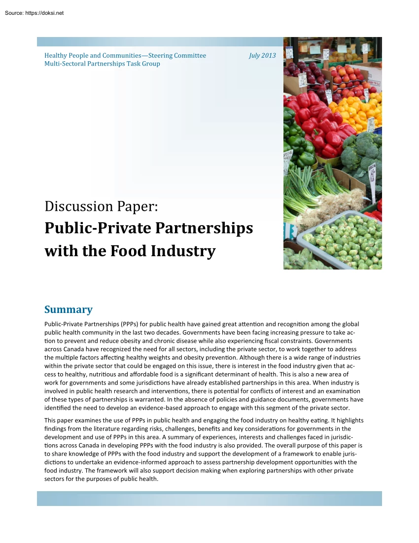 Public Private Partnerships with the Food Industry