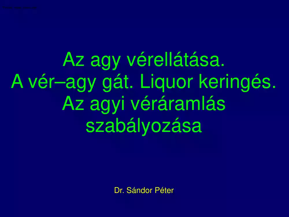 Dr. Sándor Péter - Az agy vérellátása. A vér-agy gát. Liquor keringés. Az agyi véráramlás szabályozása