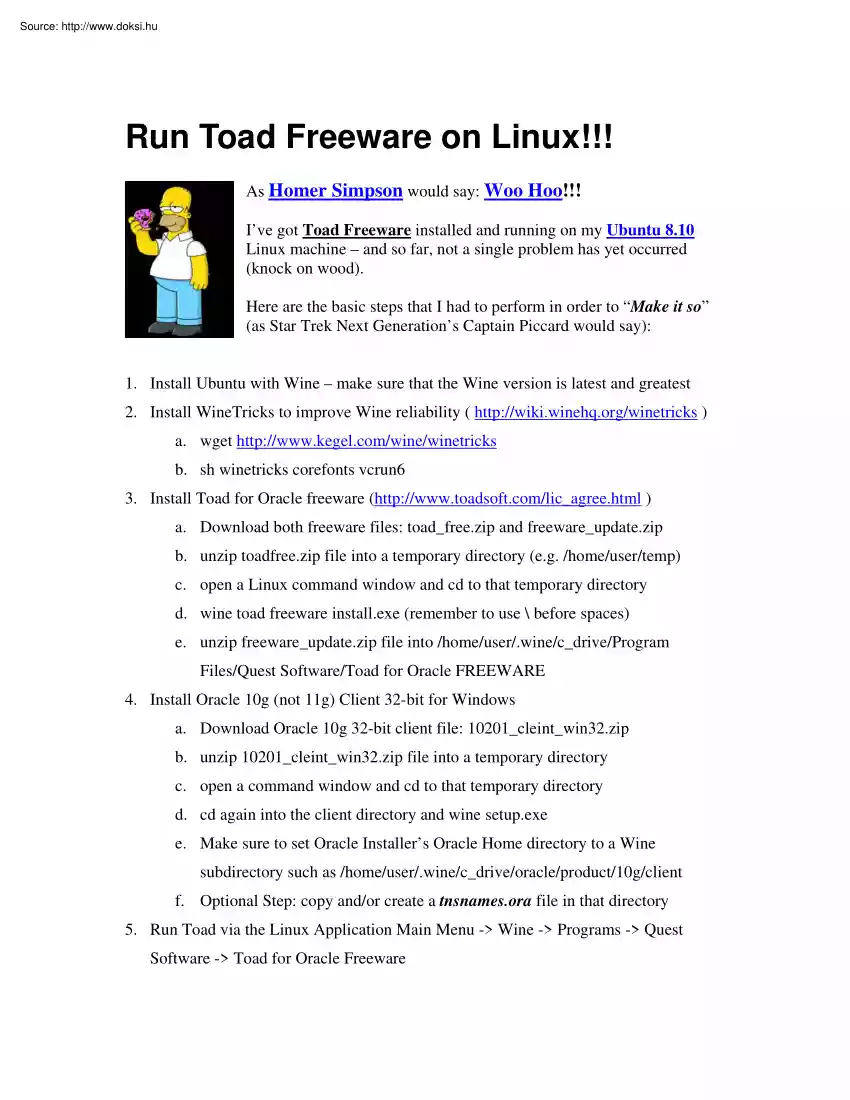 Run Toad freeware on Linux