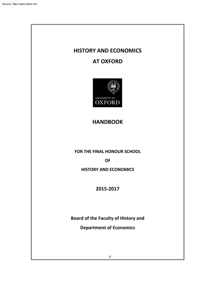 History and Economics at Oxford, Handbook