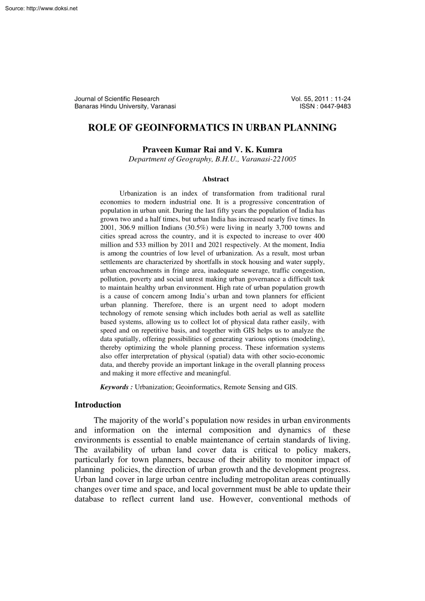 Rai-Kumra - Role of Geoinformatics in Urban Planning