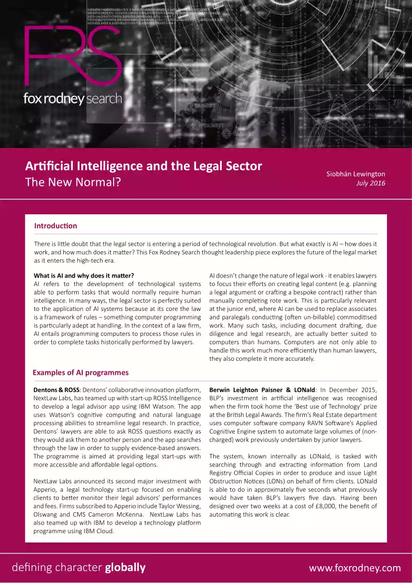 Siobhán Lewington - Artificial Intelligence and the Legal Sector, The New Normal
