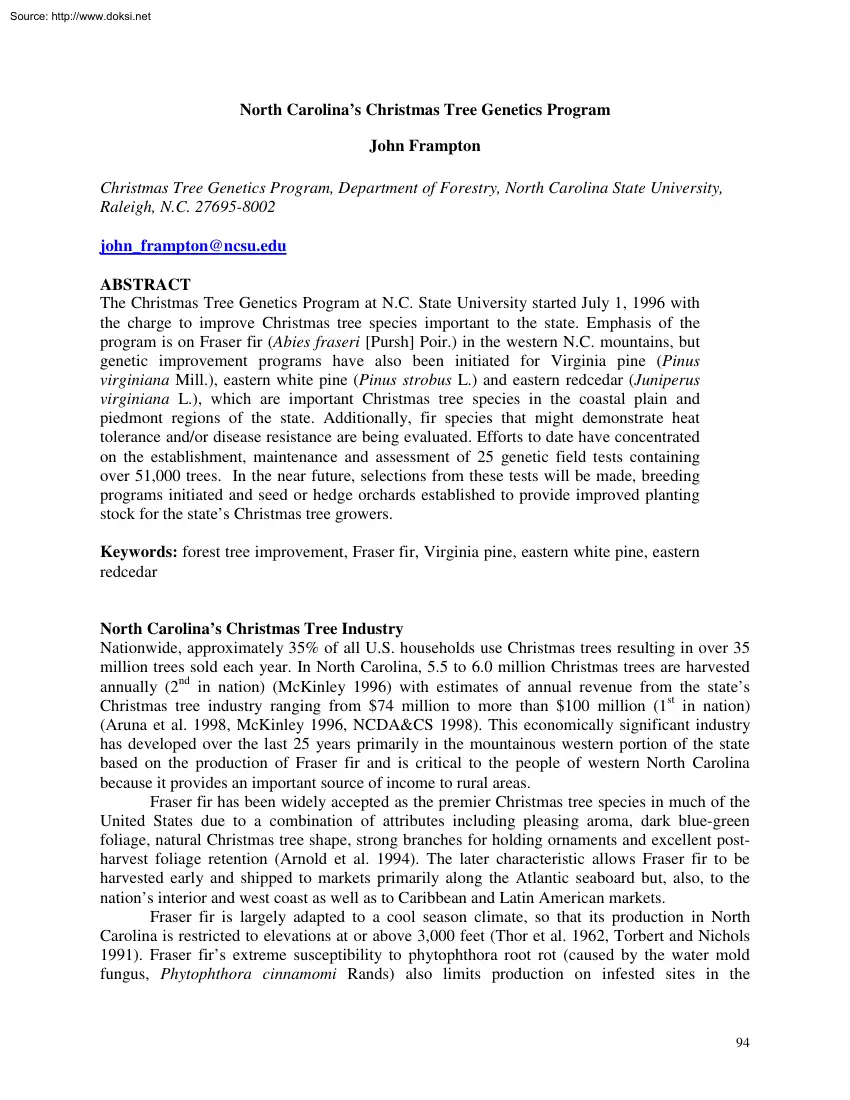 John Frampton - North Carolinas Christmas Tree Genetics Program