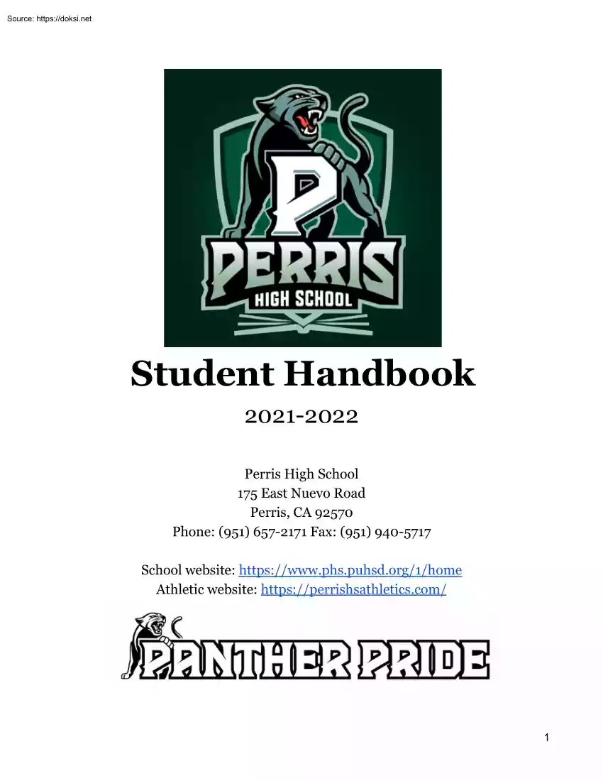 Perris High School, Student Handbook 2022