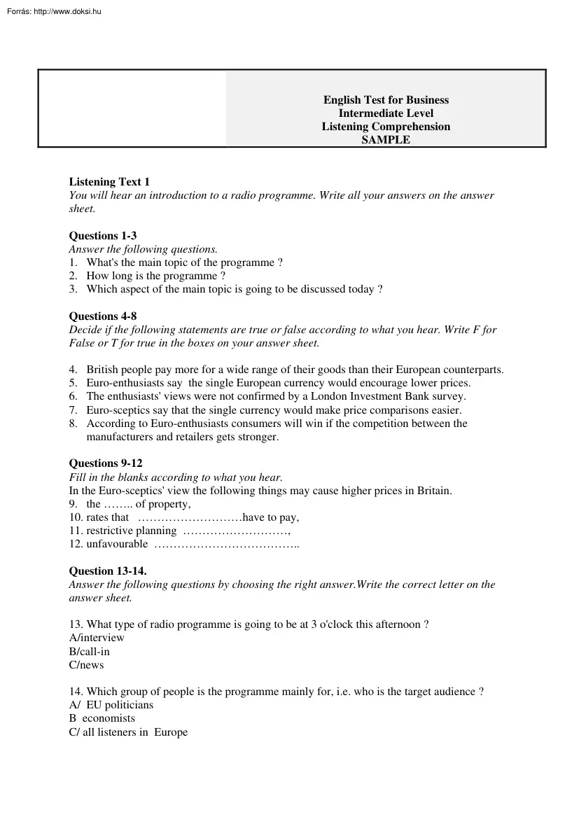 English Test for Business