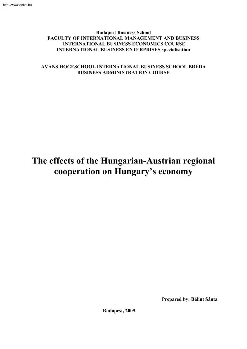 Bálint Sánta - The effects of the Hungarian-Austrian regional cooperation on Hungarys economy