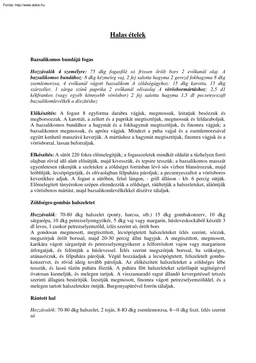 Hegedűs János - Halas ételek