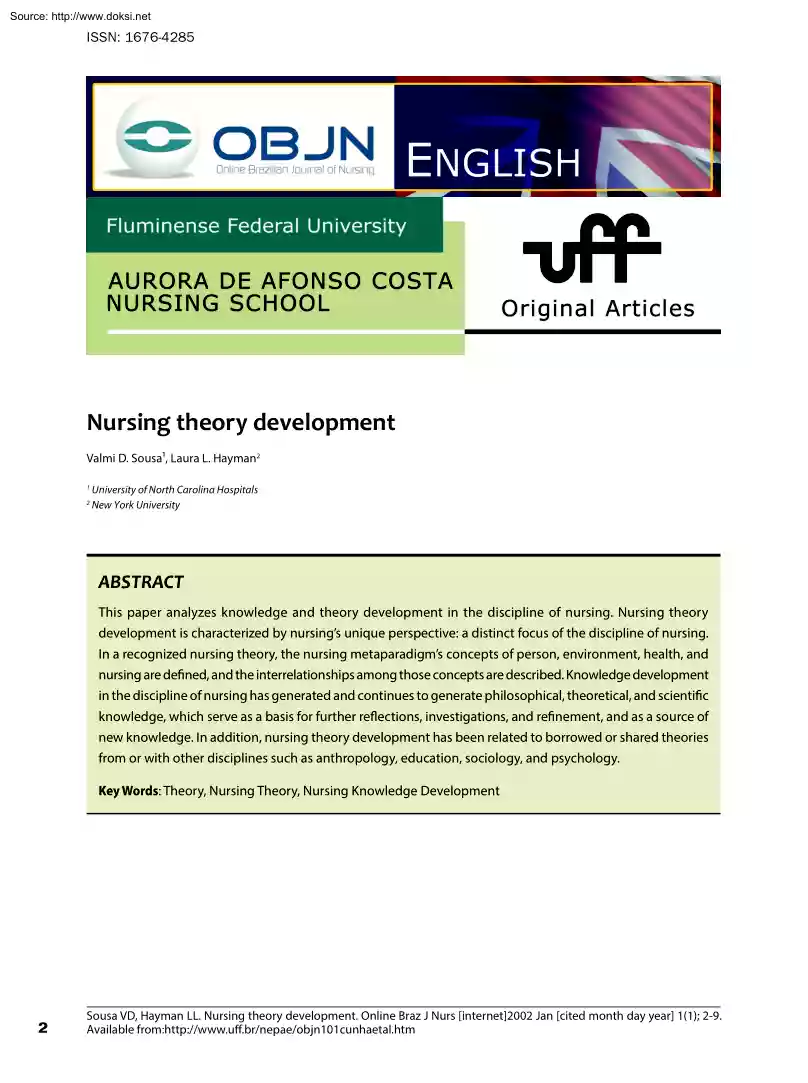 Sousa-Hayman - Nursing Theory Development
