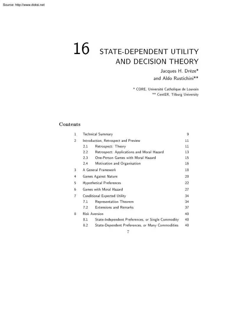 Jacques-Aldo - State Dependent Utility and Decision Theory