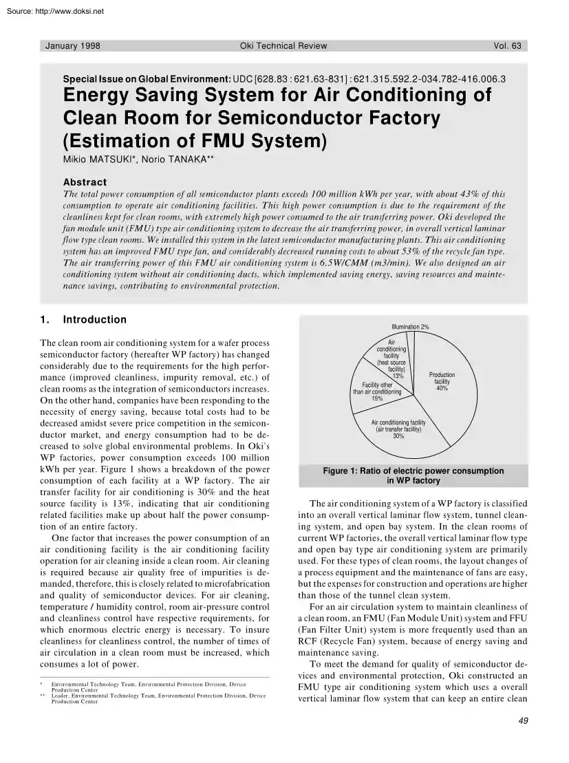 Matsuki-Tanaka - Energy Saving System for Air Conditioning of Clean Room for Semiconductor Factory
