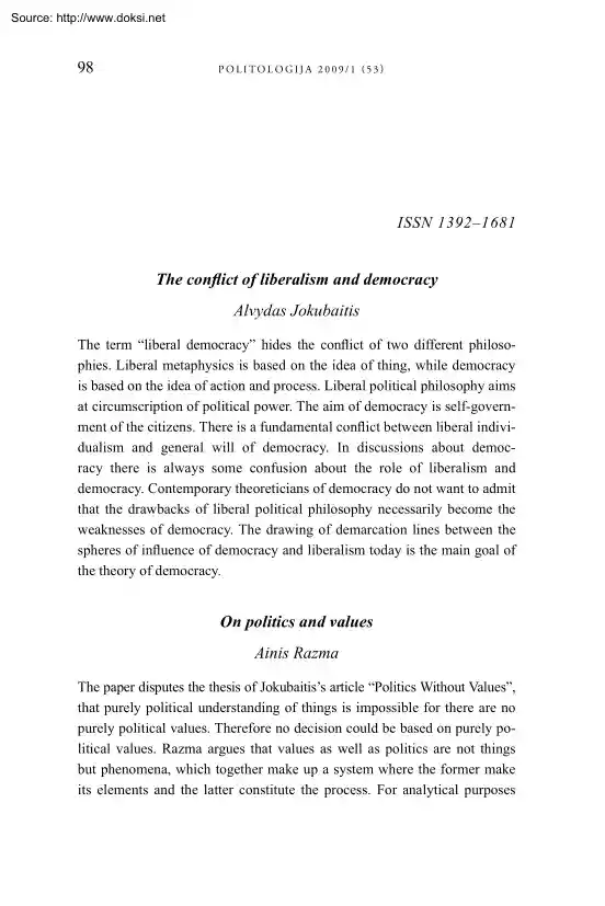 Alvydas Jokubaitis - The Conflict of Liberalism and Democracy