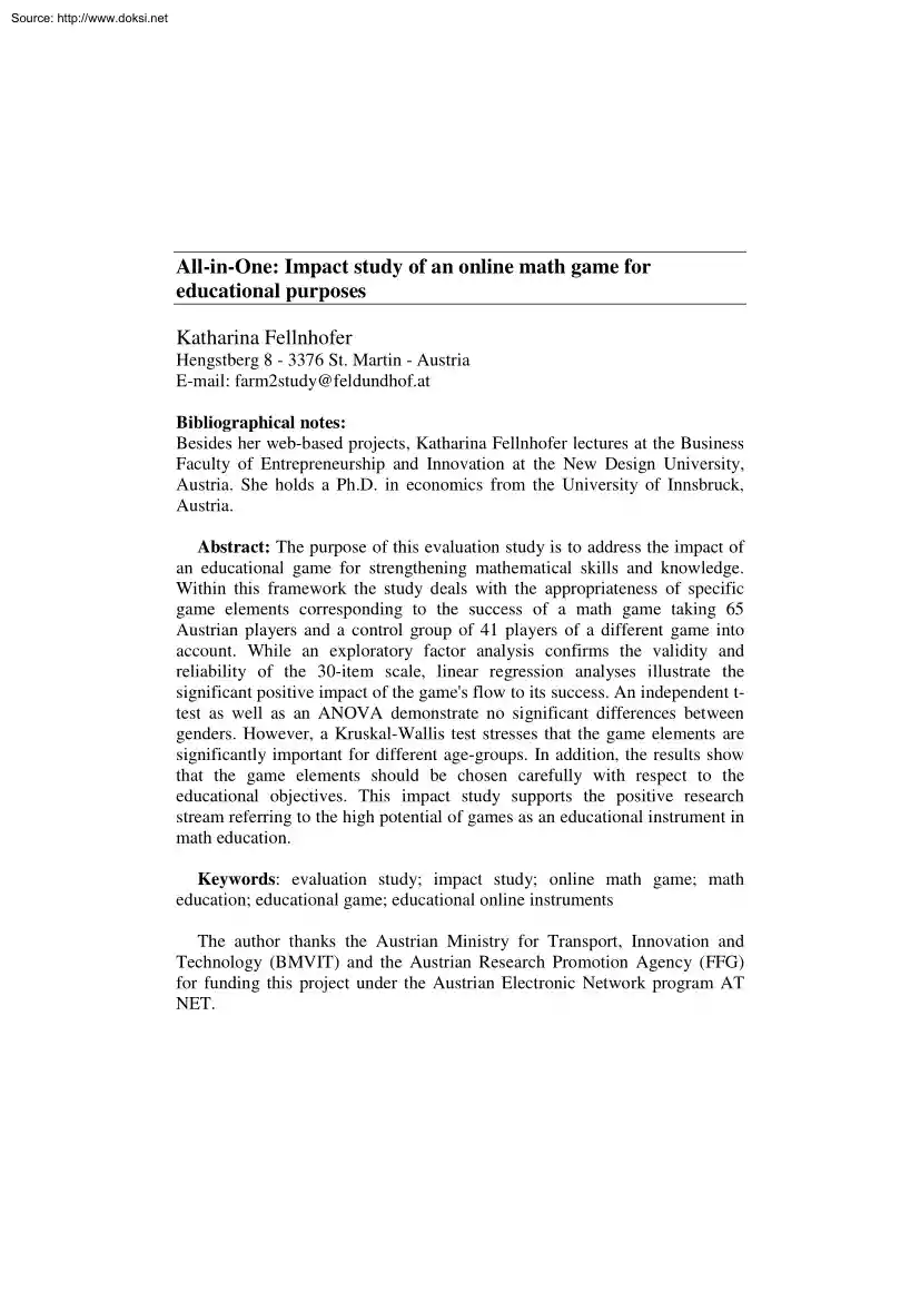 Katharina Fellnhofer - All-in-One, Impact study of an online math game for educational purposes