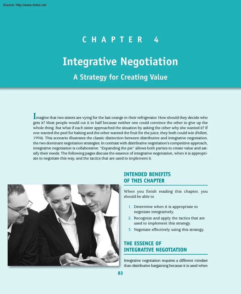 Integrative Negotiation, A Strategy for Creating Value