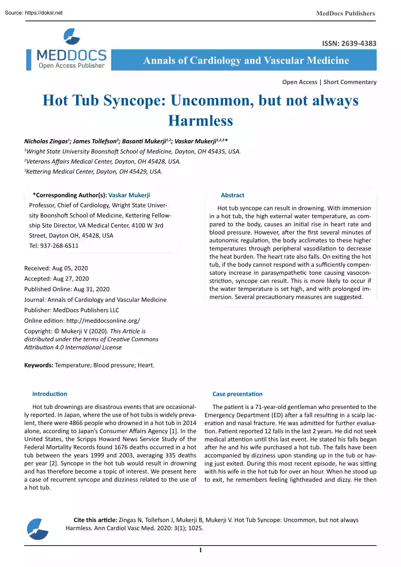 Hot Tub Syncope, Uncommon, but not always Harmless