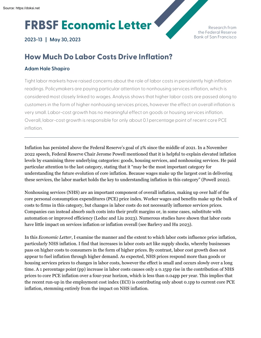 Adam Hale Shapiro - How Much Do Labor Costs Drive Inflation?