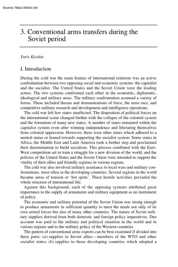 Yuriy Kirshin - Conventional Arms Transfers During the Soviet Period