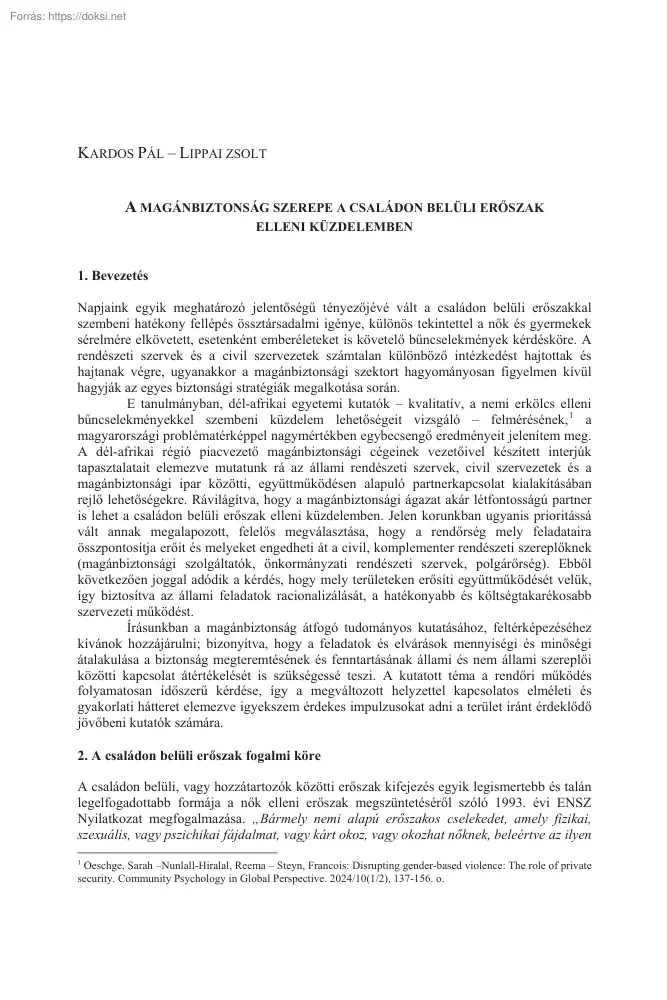 Kardos-Lippai - A magánbiztonság szerepe a családon belüli erőszak elleni küzdelemben