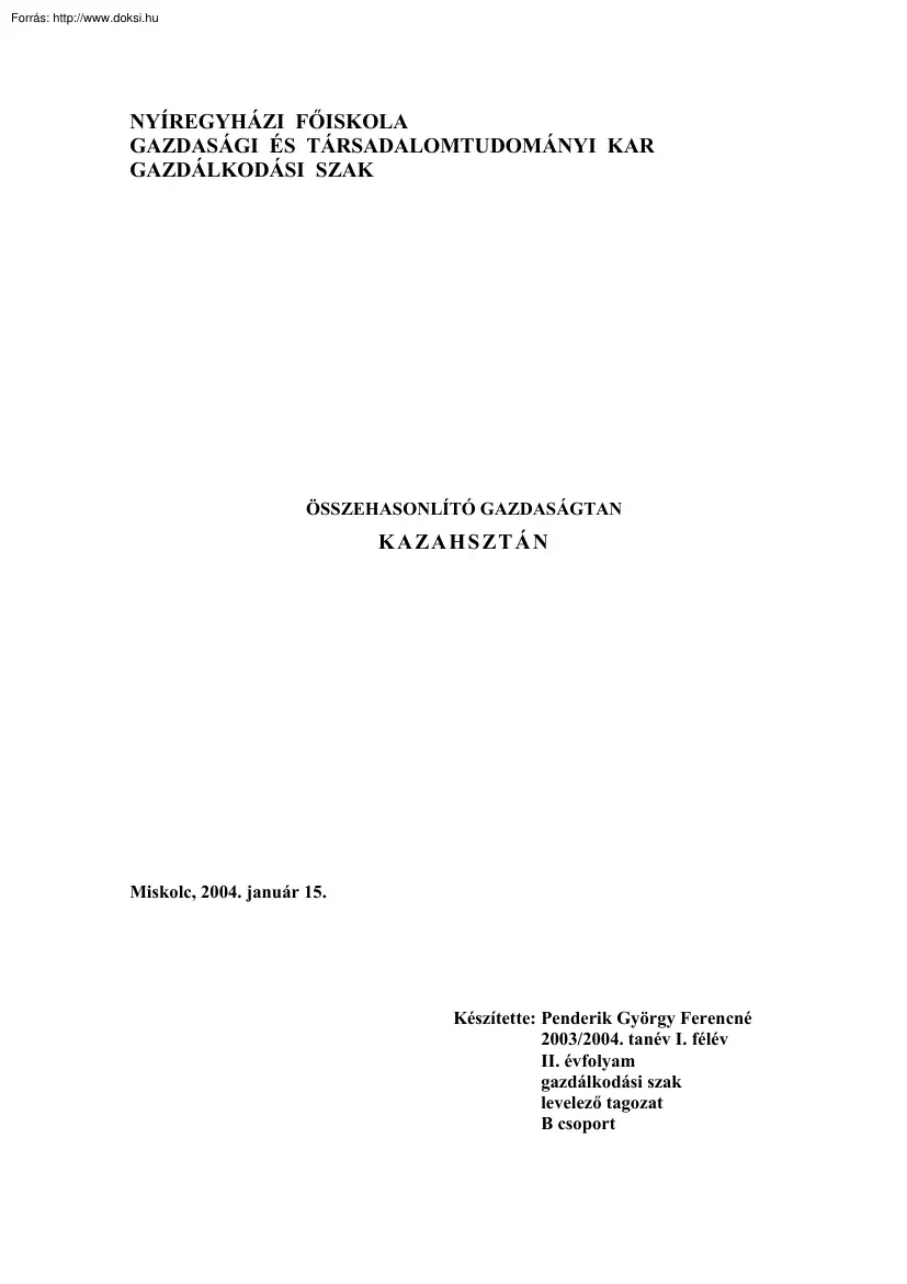 Penderik György Ferencné - Kazahsztán